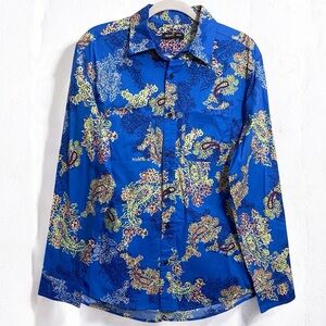 Houston White X Target NEW Blue Paisley Floral Cotton Button Down Size Med/Large